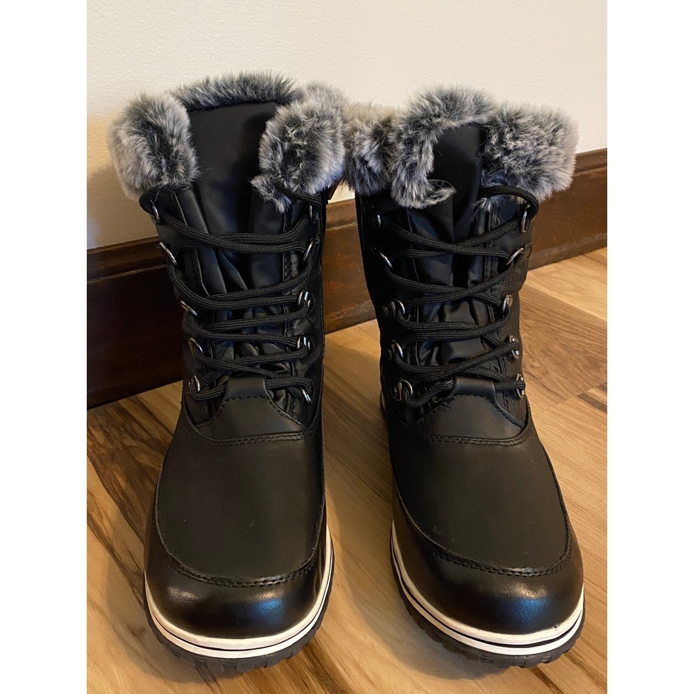 Totes Avery Womens Black Faux Fur Trim Winter Snow Boots Size 8M - Picture 2 of 8